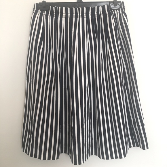 J. Crew Skirts J Crew Navy White Stripe Pleated Midi Skirt Poshmark